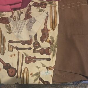Brown and Cream Guitar Print Scrub Top